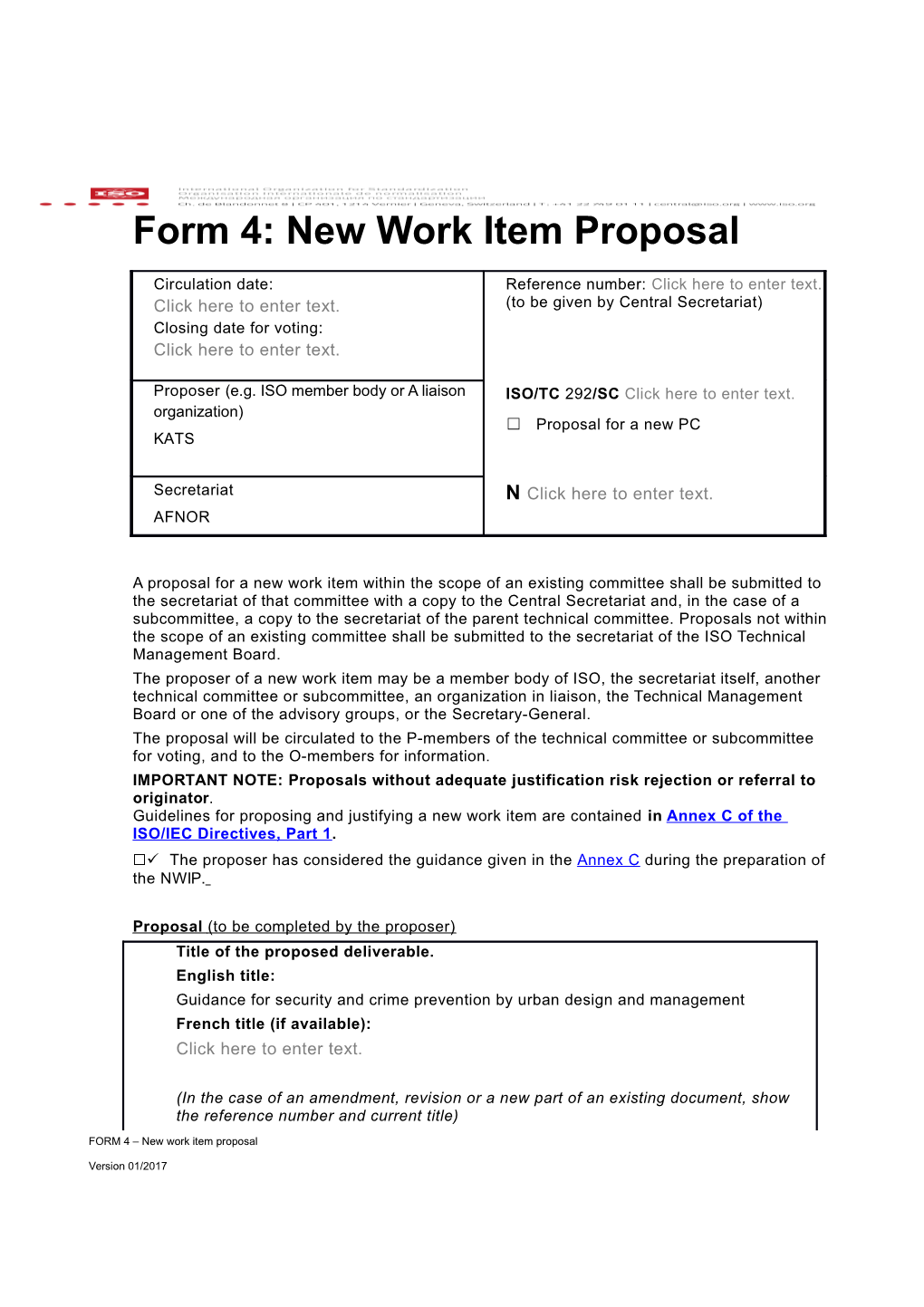 Form 4: New Work Item Proposal