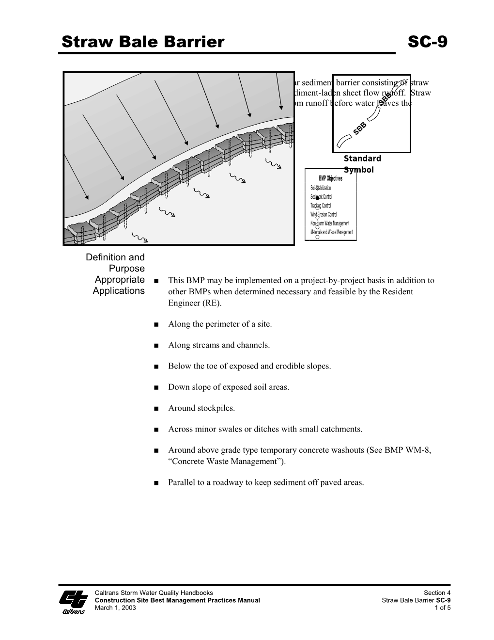 Construction Site Best Management Practices Manualstraw Bale Barrier SC-9