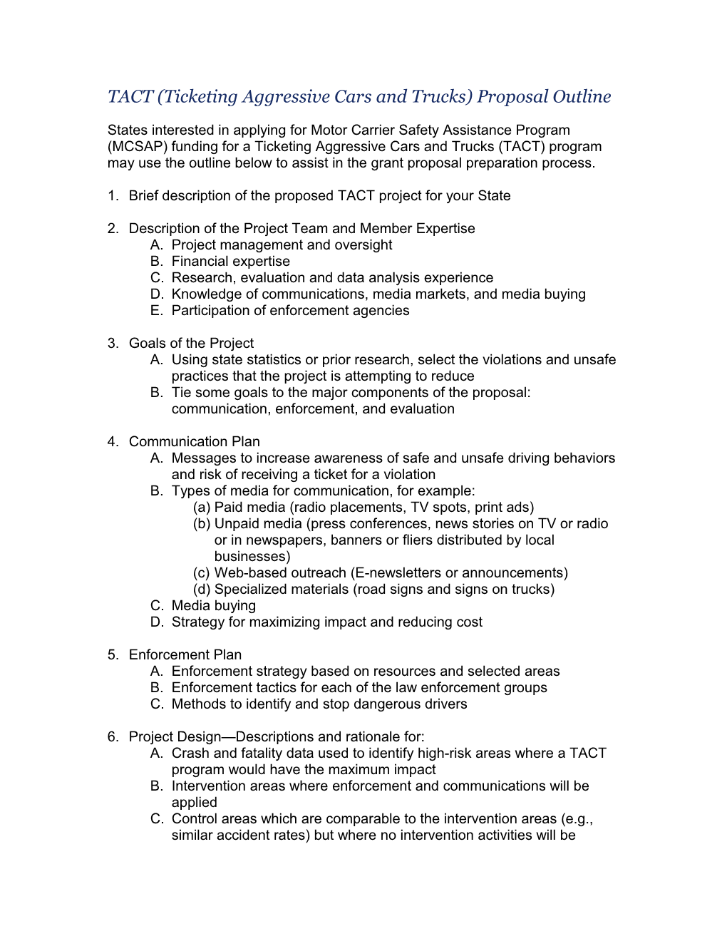 TACT Proposal Outline