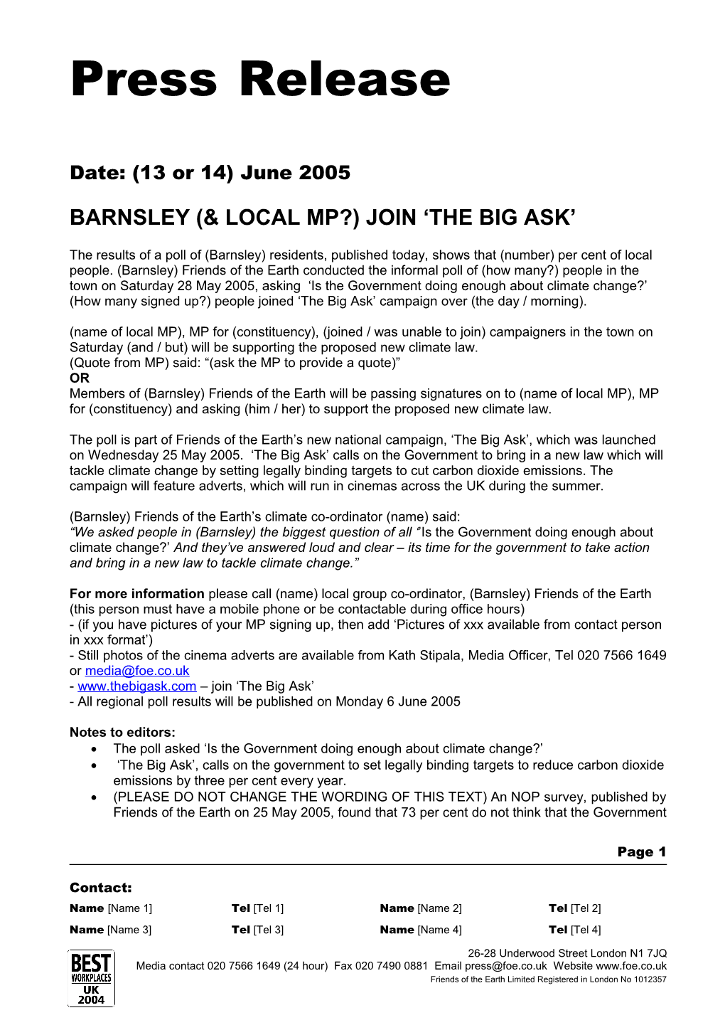 Post-Event Press Release for Big Ask Day of Action
