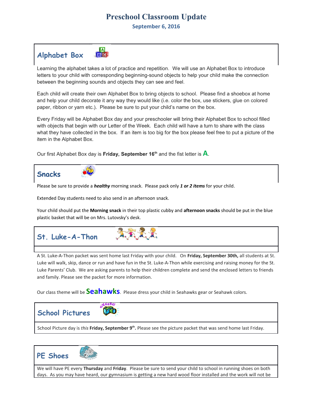 Preschool Classroom Update