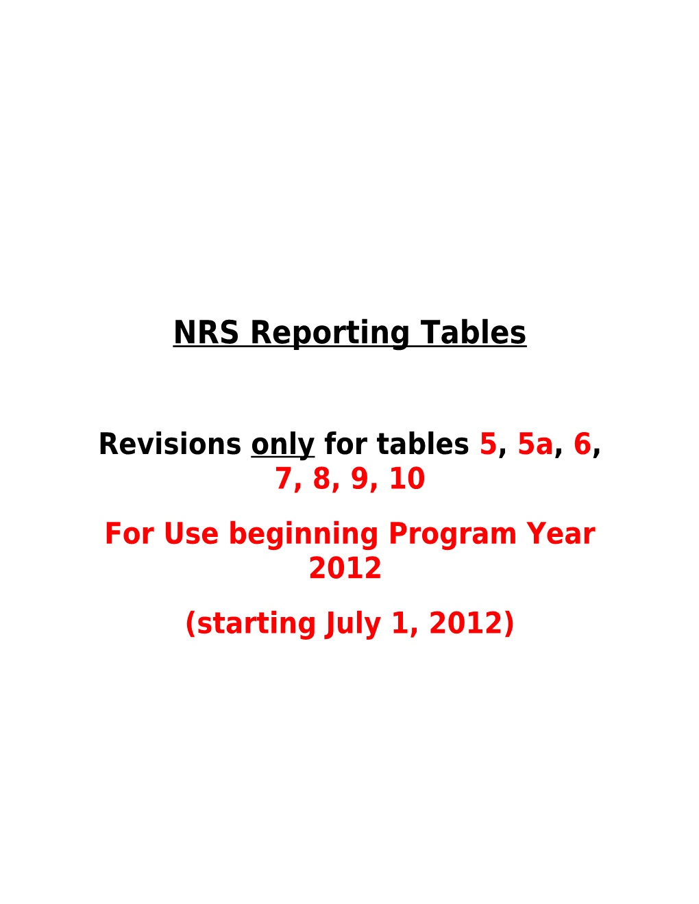 NRS Reporting Tables