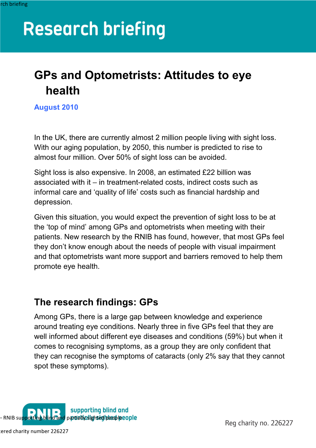 Gps and Optometrists Attitudes to Eye Health