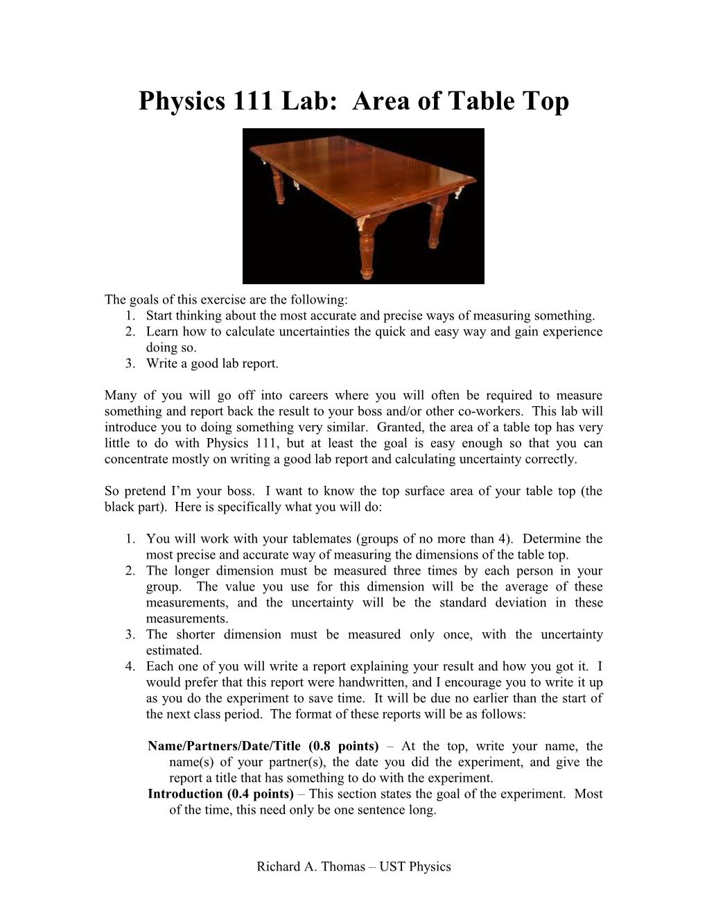 Physics 112 Lab: Volume of Table Top