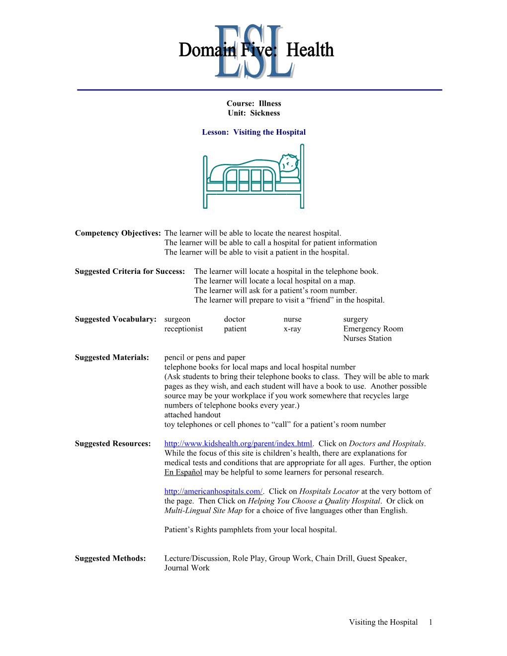 Lesson: Visiting the Hospital