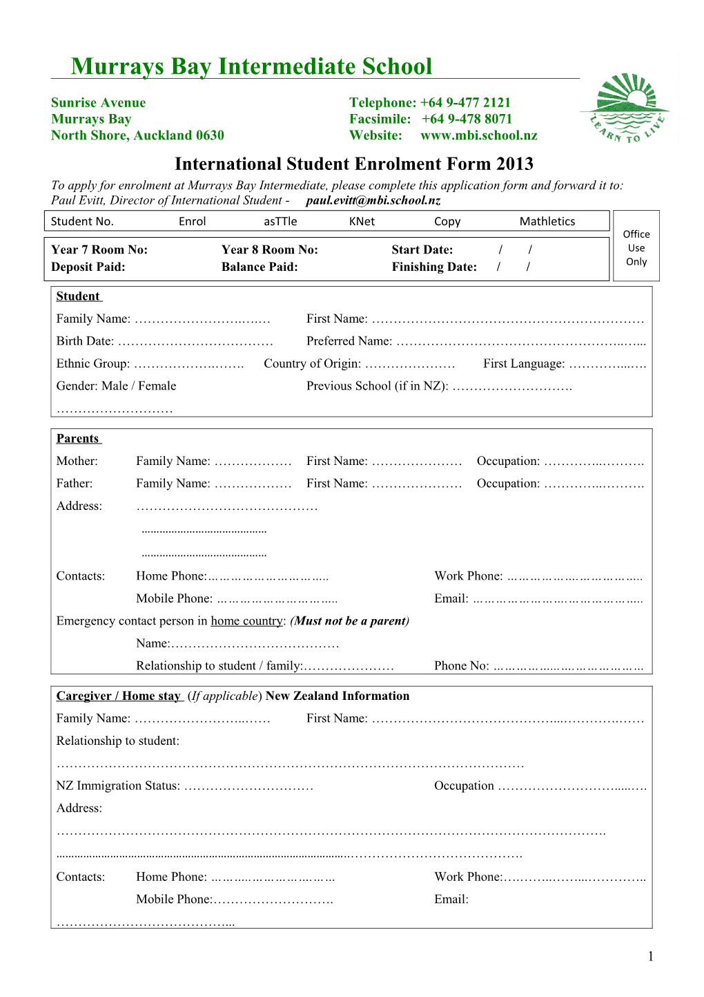 Application for International Student Place