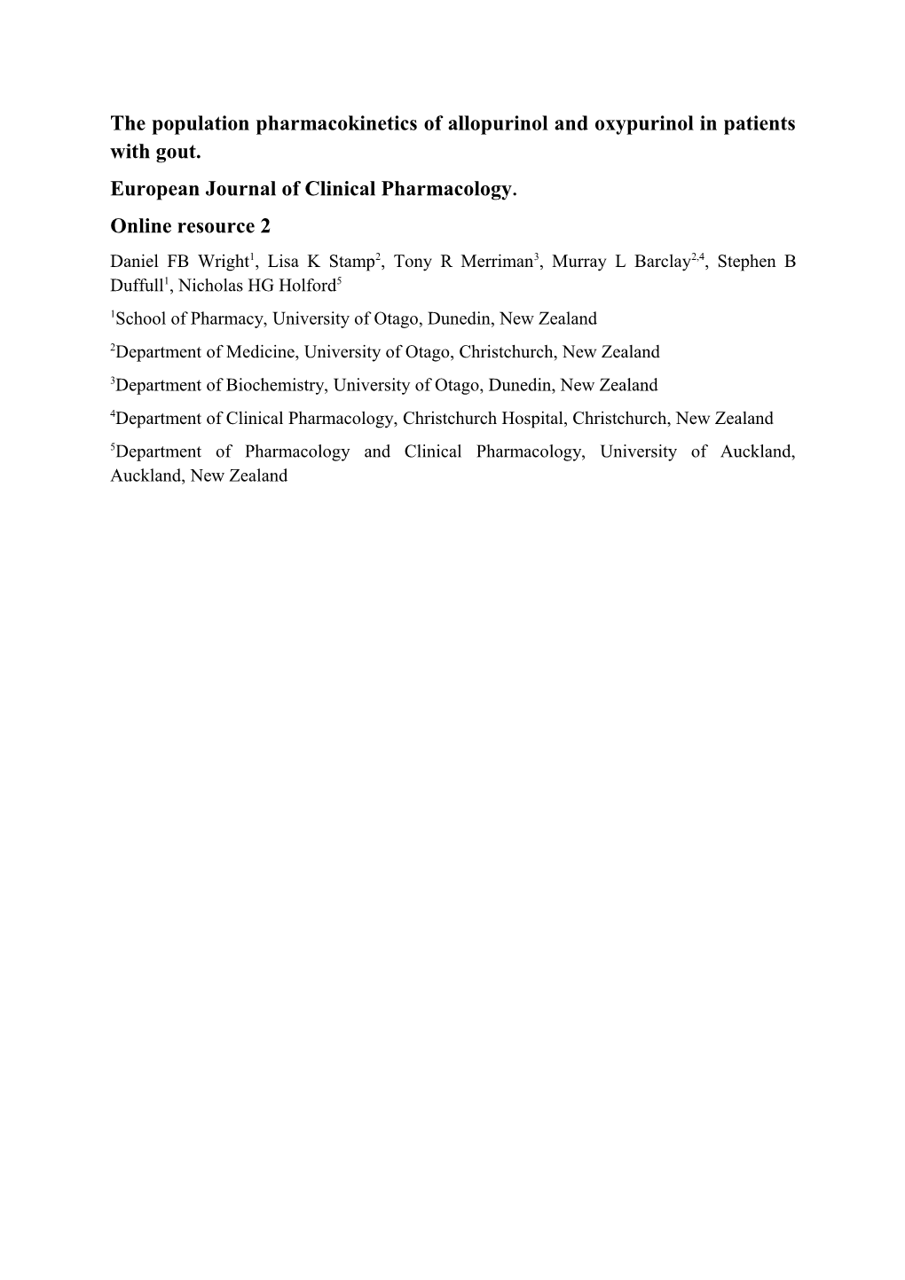 The Population Pharmacokinetics of Allopurinol and Oxypurinol in Patients with Gout