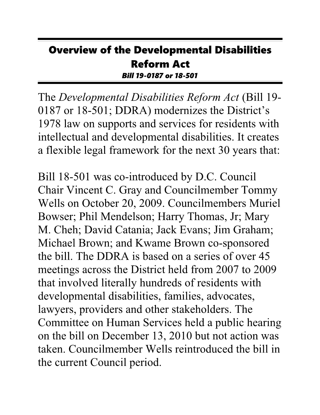 Overview of the Developmental Disabilities Reform Act