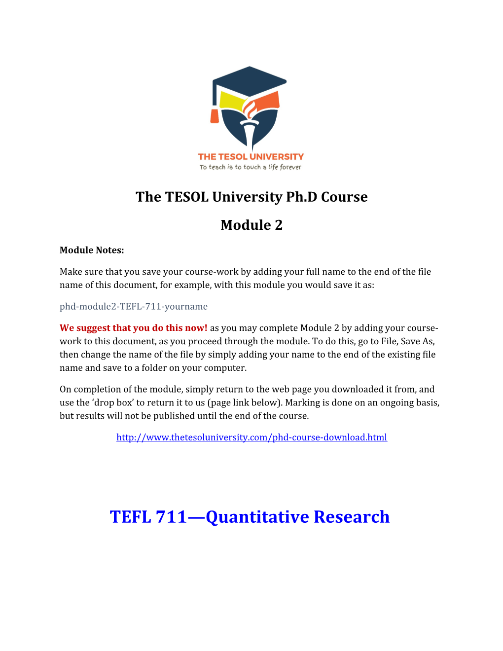 The TESOL University Ph.D Course