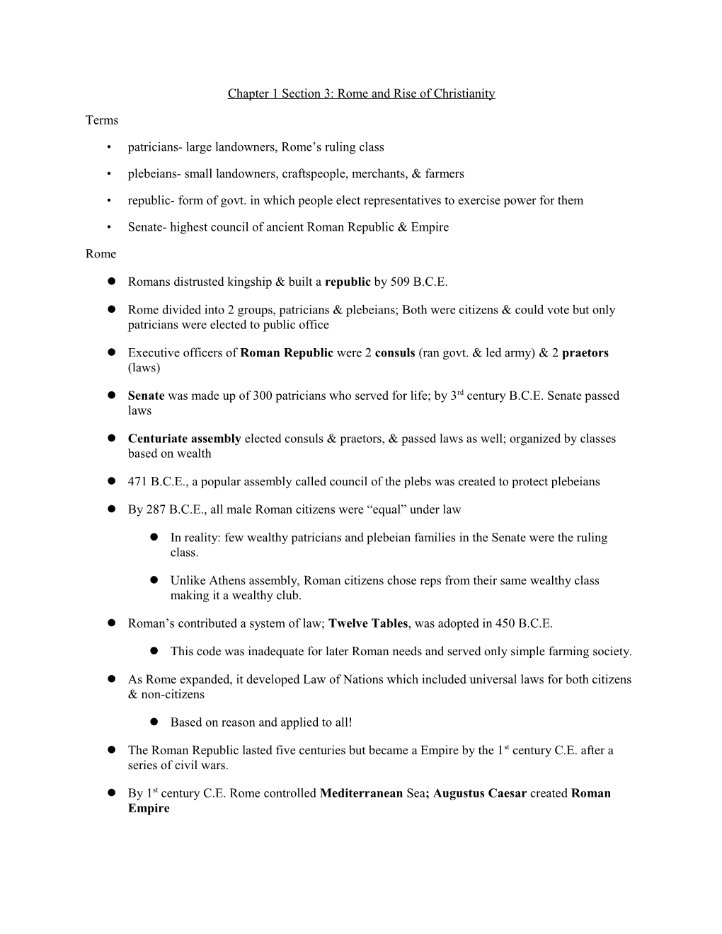 Chapter 1 Section 3: Rome and Rise of Christianity