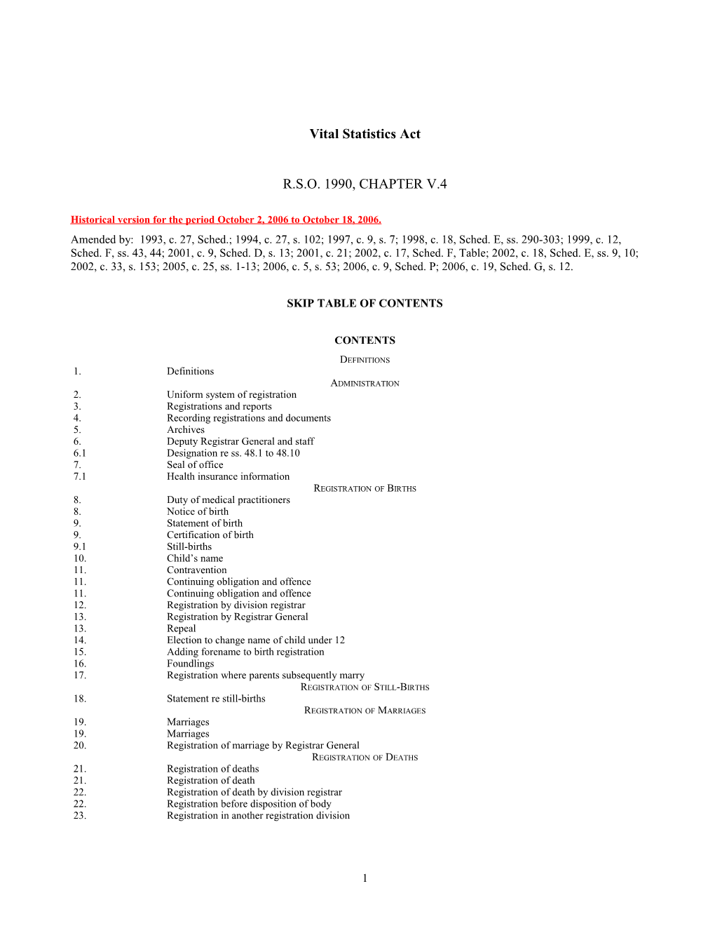 Vital Statistics Act, R.S.O. 1990, C. V.4 s1