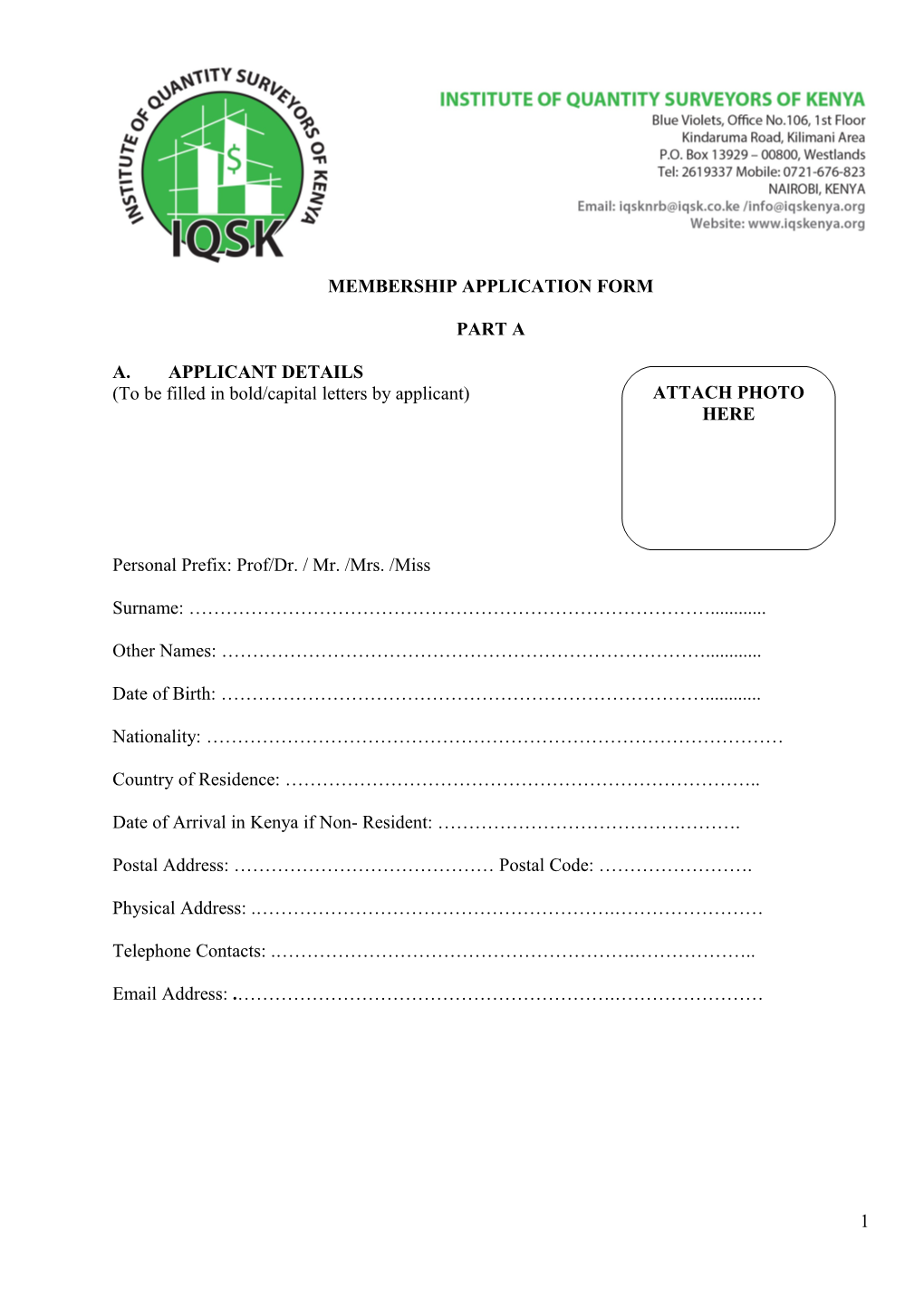 Membership Application Form s18