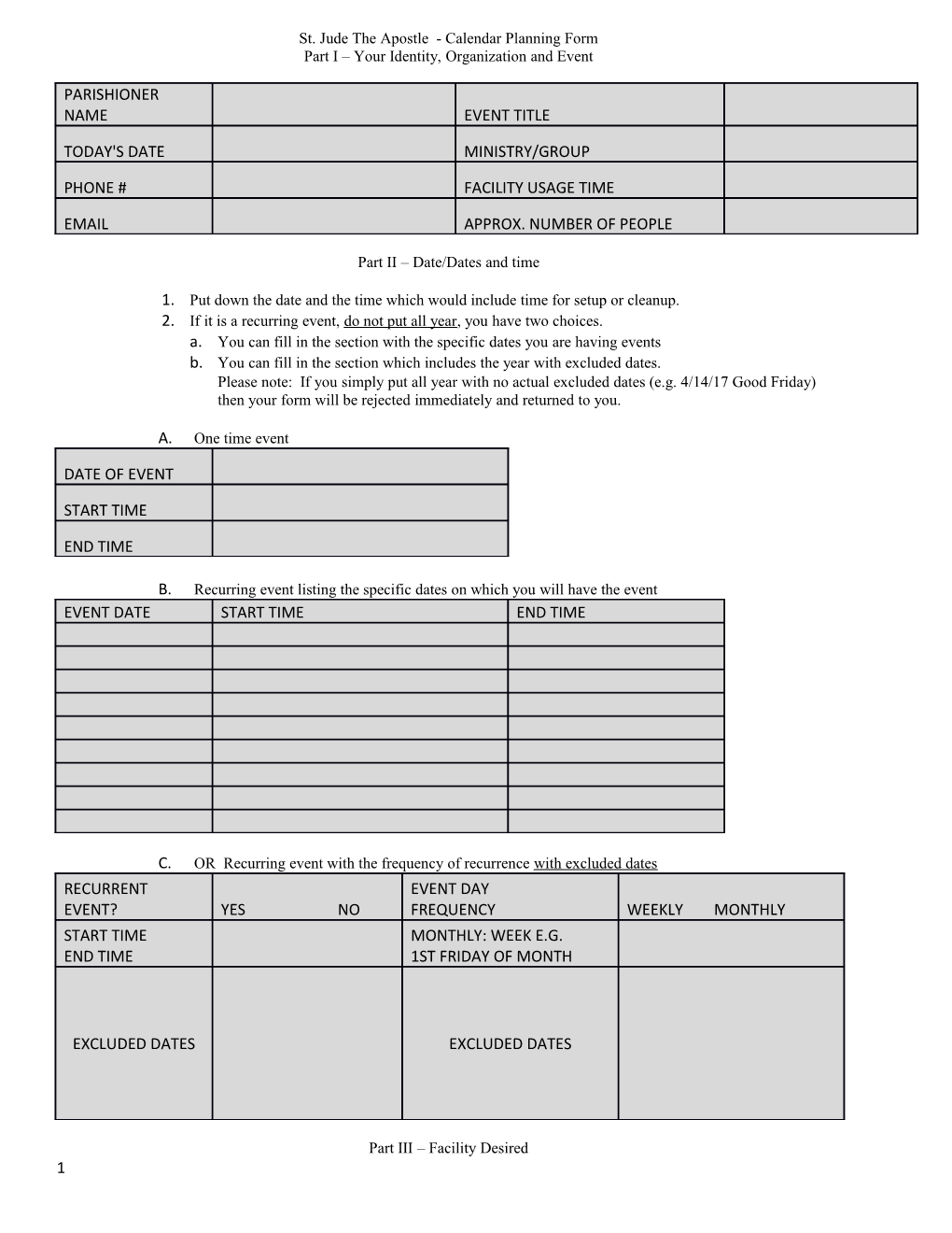 St. Jude the Apostle - Calendar Planning Form