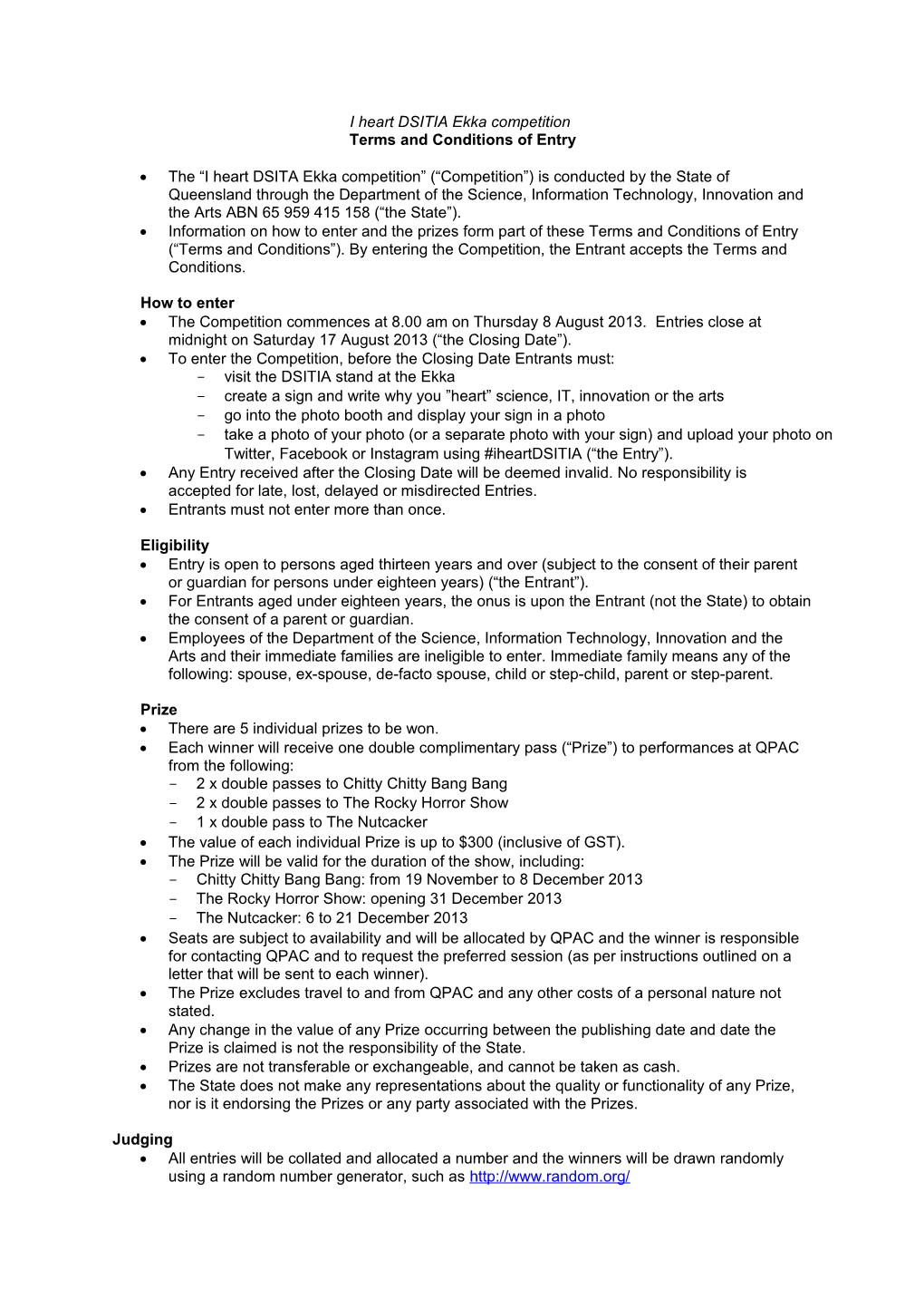 Terms and Conditions for Flyer and Website DRAFT - for Uni Expo Competition Flyer