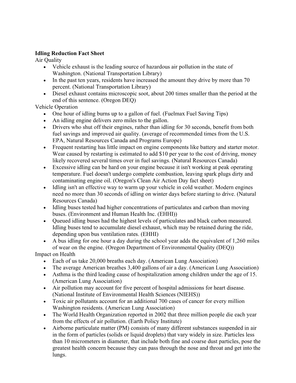 Air Watch Northwest Anti Idling Long Form Anti Idling Fact Sheet