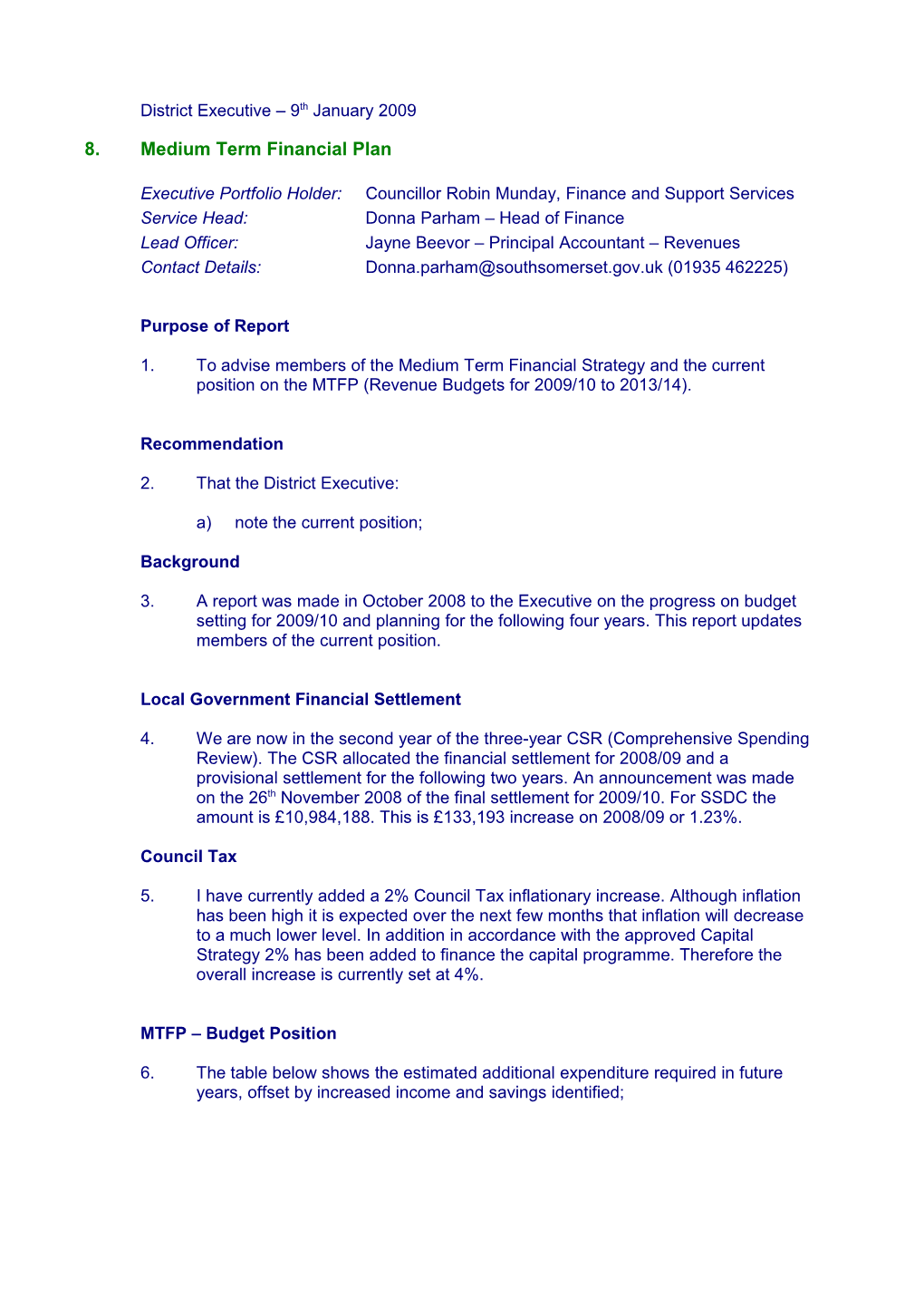 8.Medium Term Financial Plan