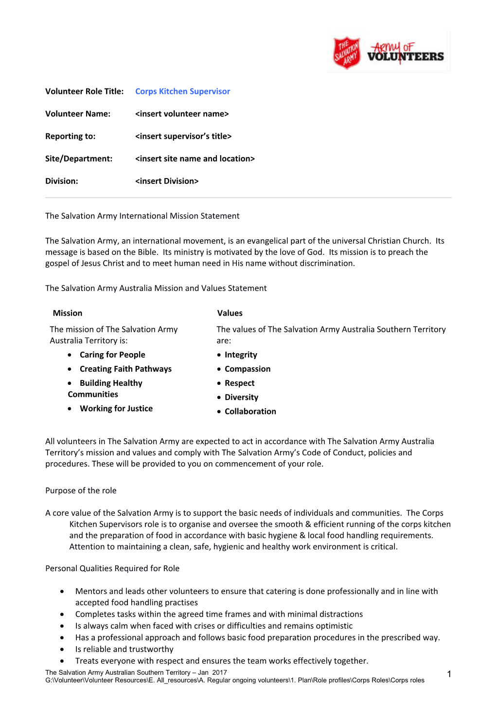 Simple Job Description Template