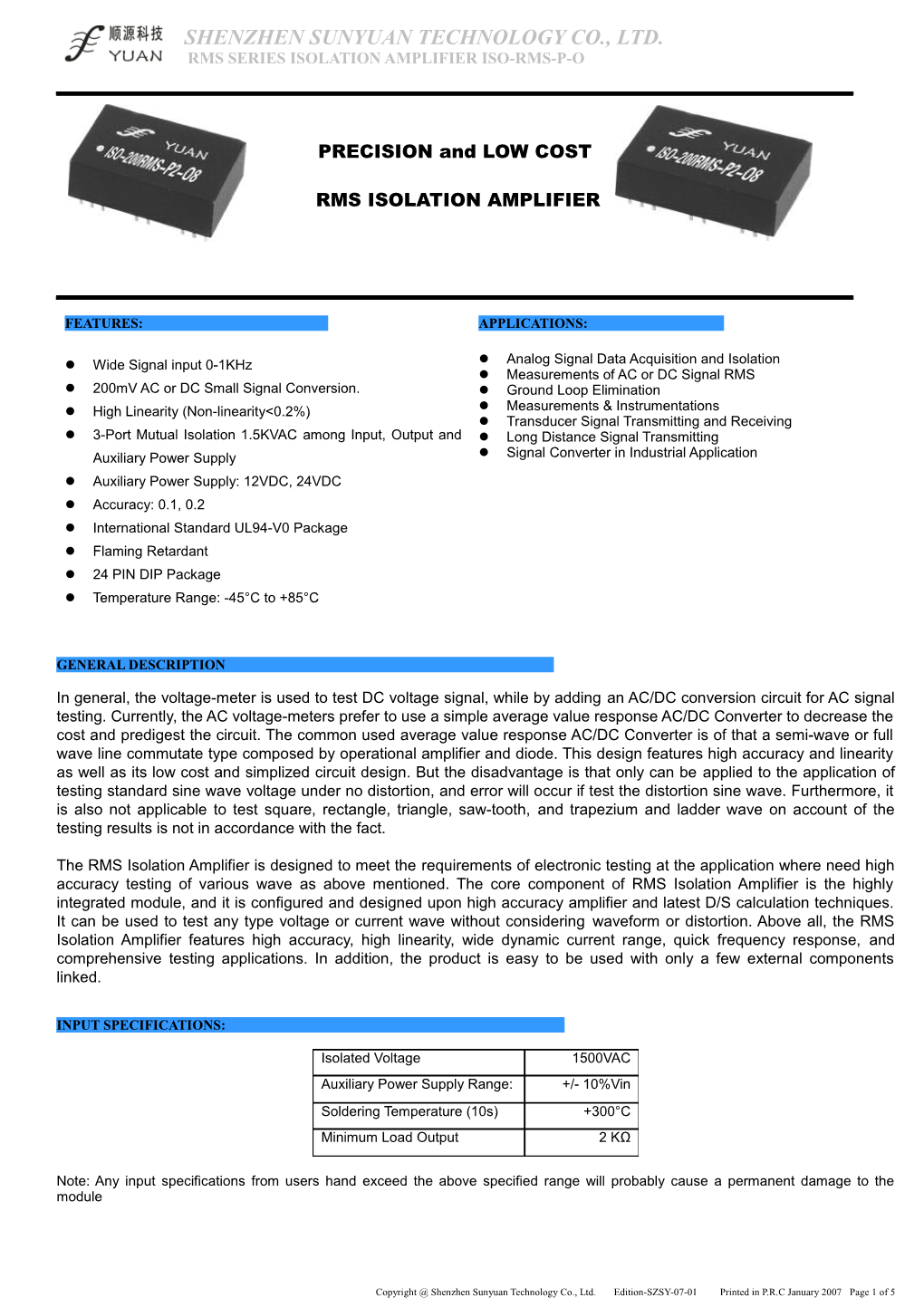 Rms Series Isolation Amplifier Iso-Rms-P-O