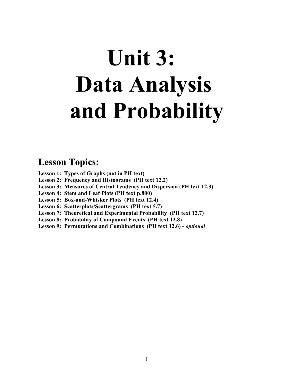 Unit 3 Notes: Data Analysis and Probability