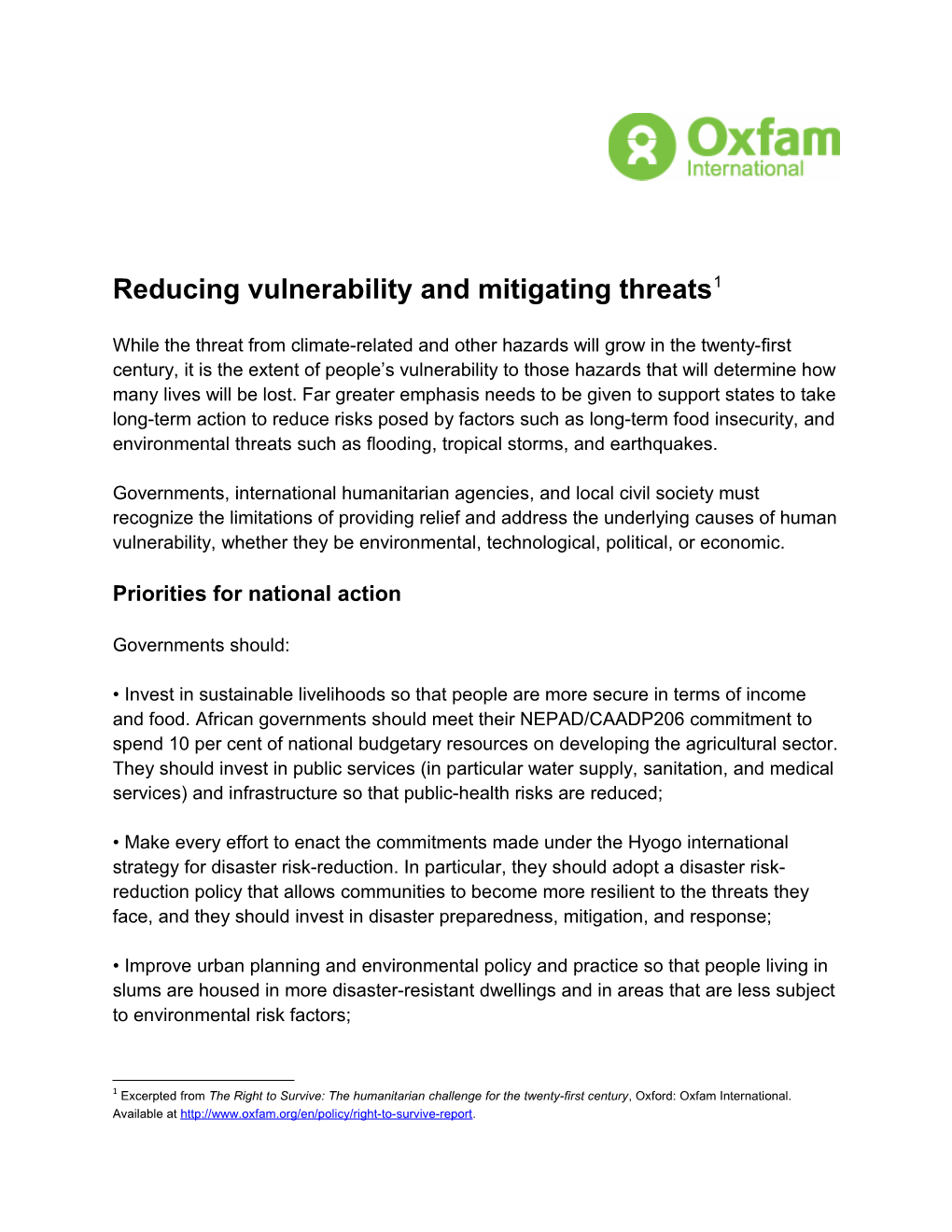 Reducing Vulnerability and Mitigatingthreats 1