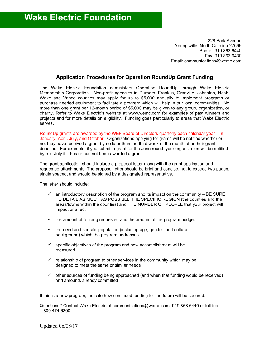 Application Procedures for Operation Roundup Grant Funding