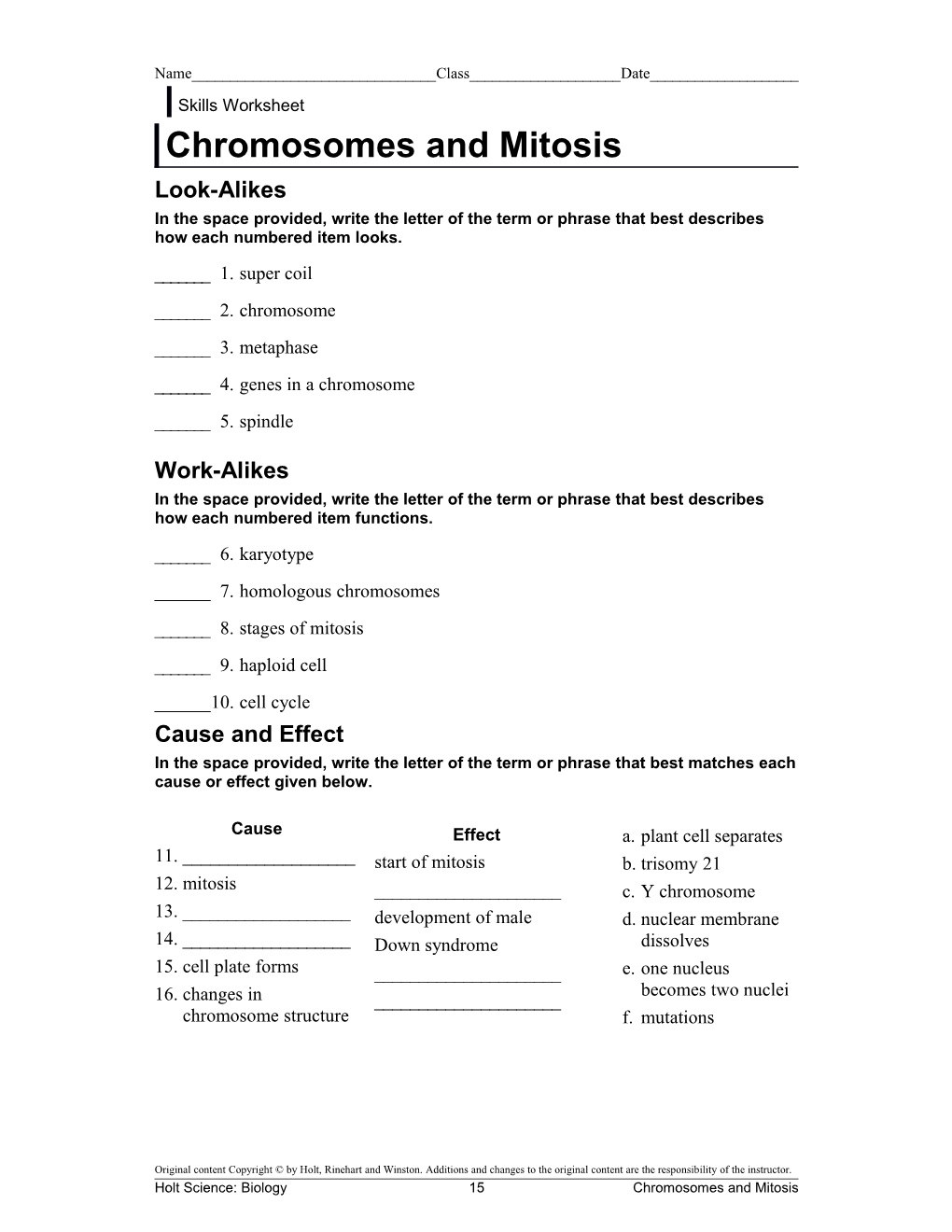 Chromosomes and Mitosis