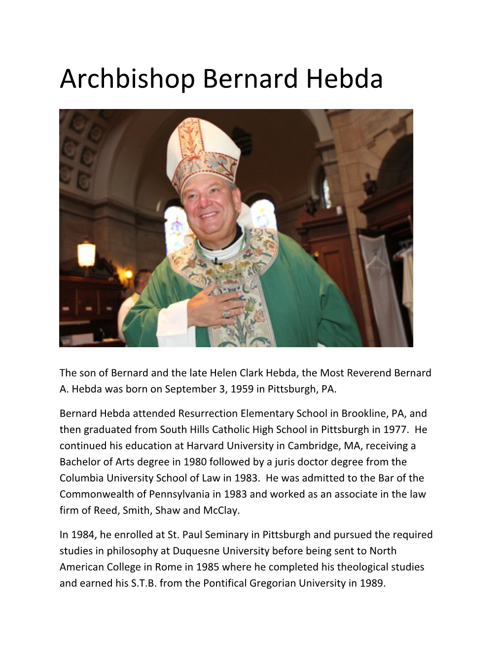 Archbishop Bernard Hebda