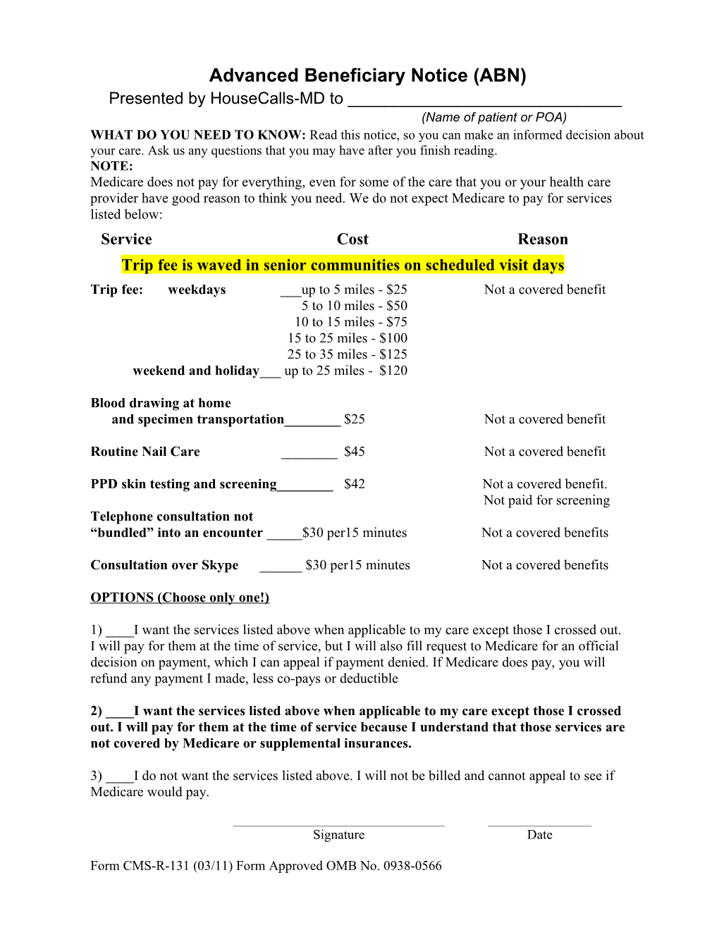 Advanced Beneficiary Notice(ABN)