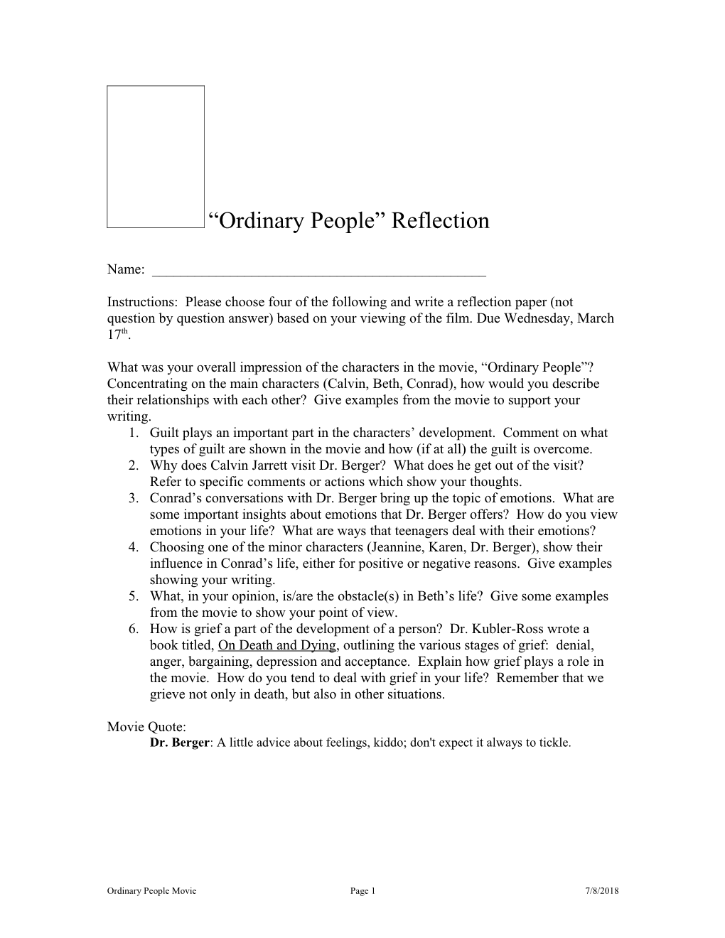 Ordinary People Reflection