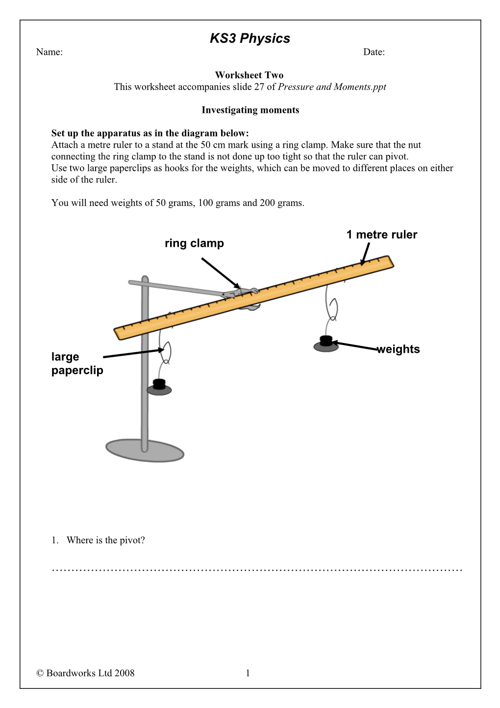 Pressure and Moments Worksheet 2