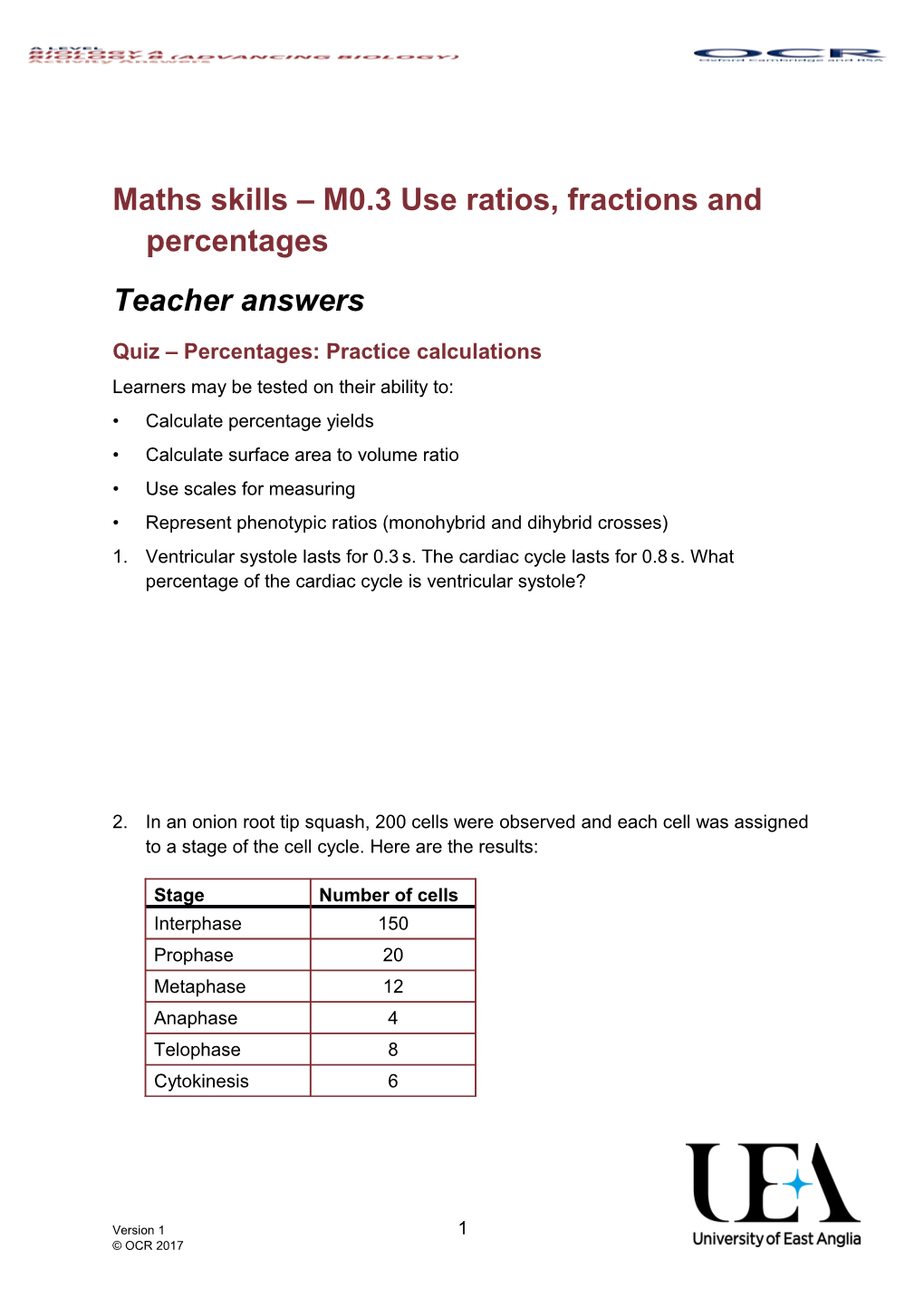 AS and a Level Biology M0.3 Quiz Answers