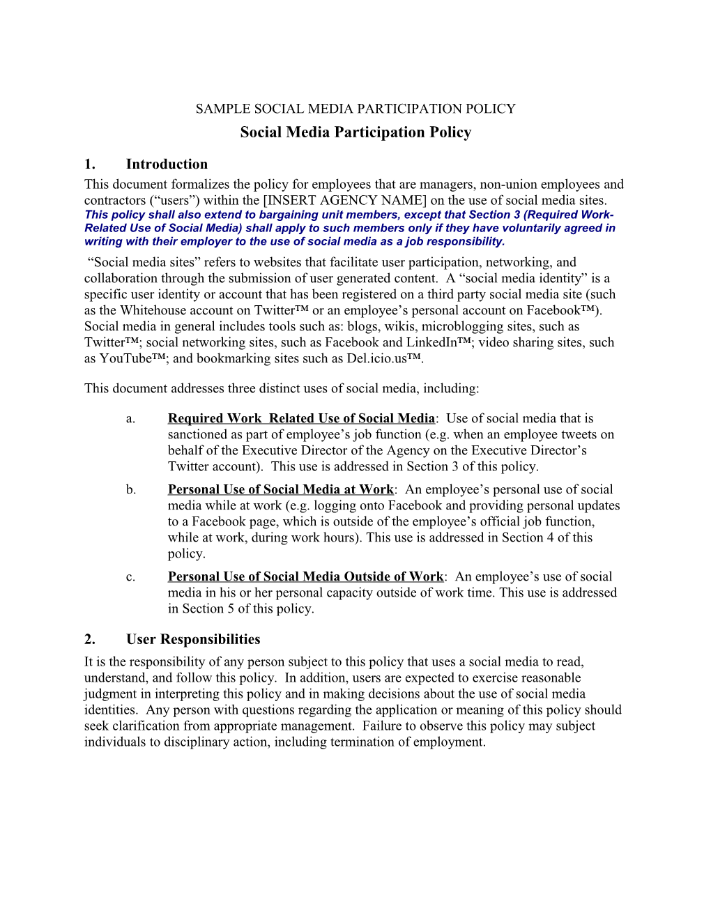 Social Media Participation Policy
