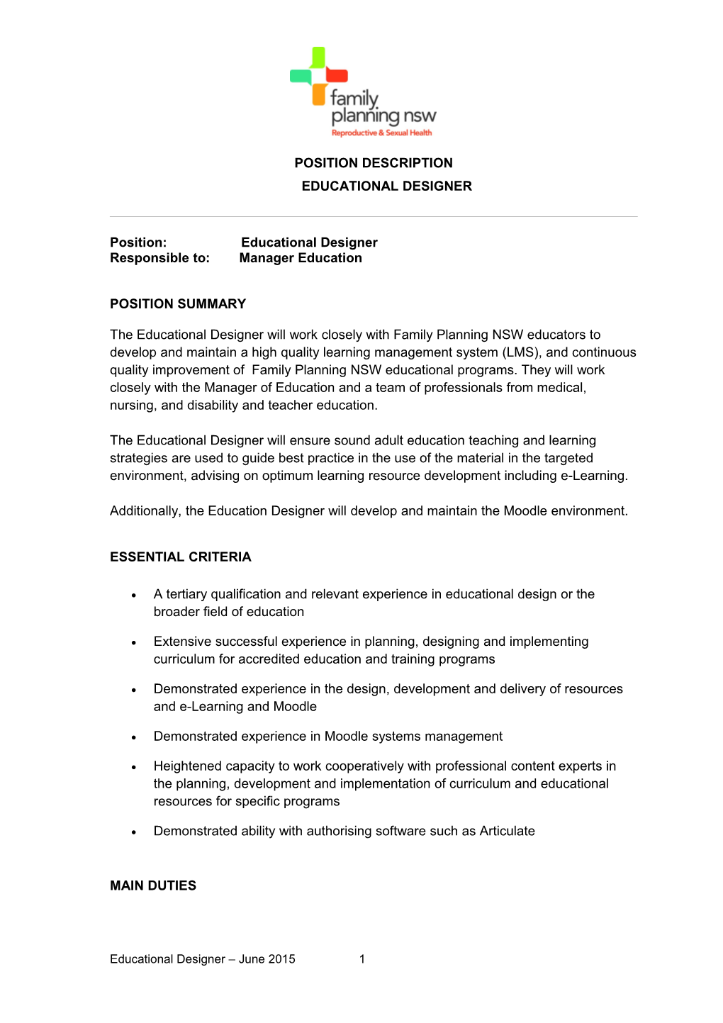 Position Descriptioneducational Designer