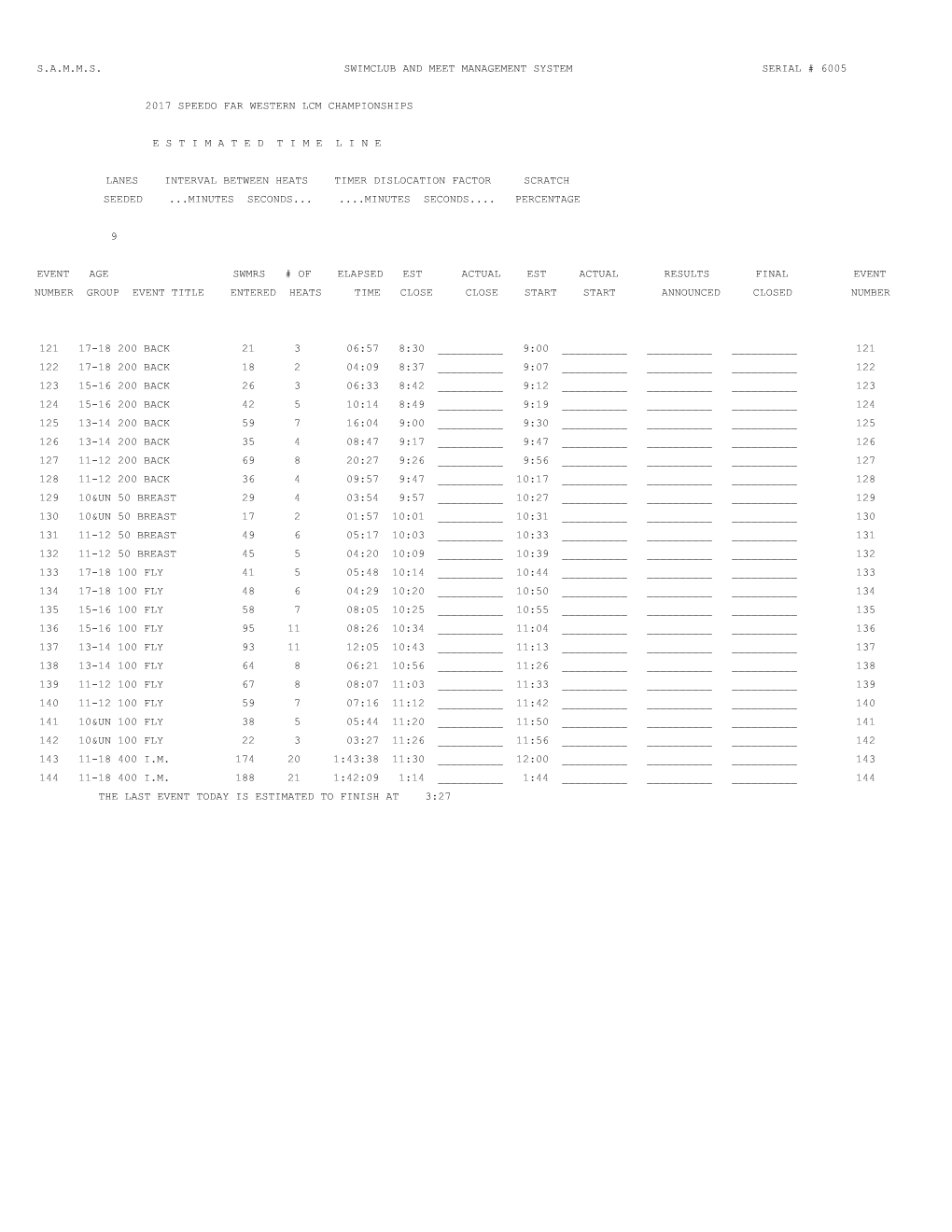 S.A.M.M.S. Swimclub and Meet Management System Serial # 6005