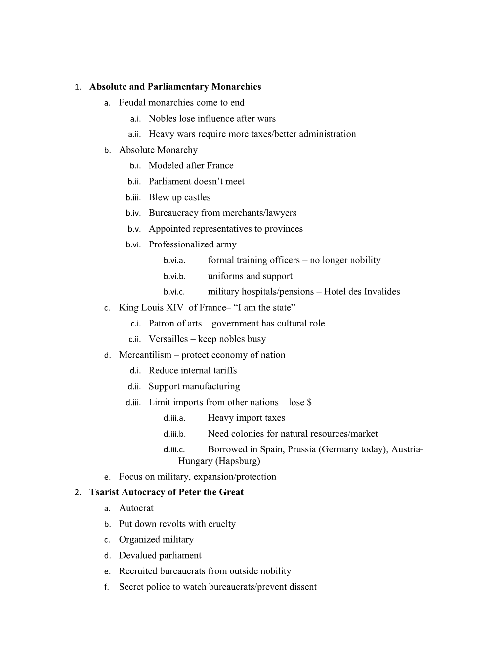 1. Absolute and Parliamentary Monarchies