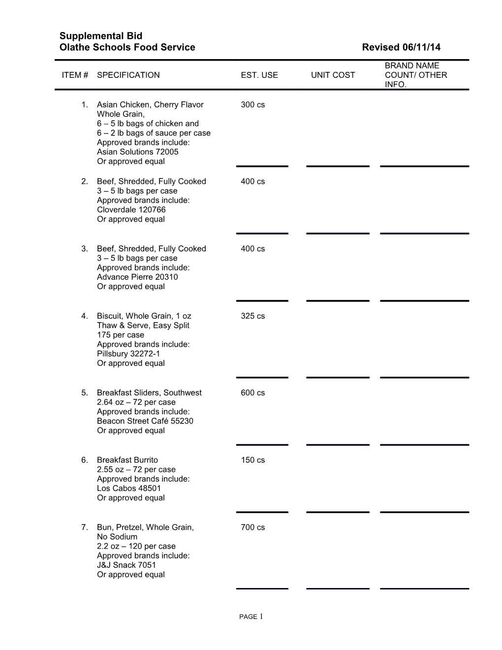 Olathe Schools Food Service Revised 06/11/14