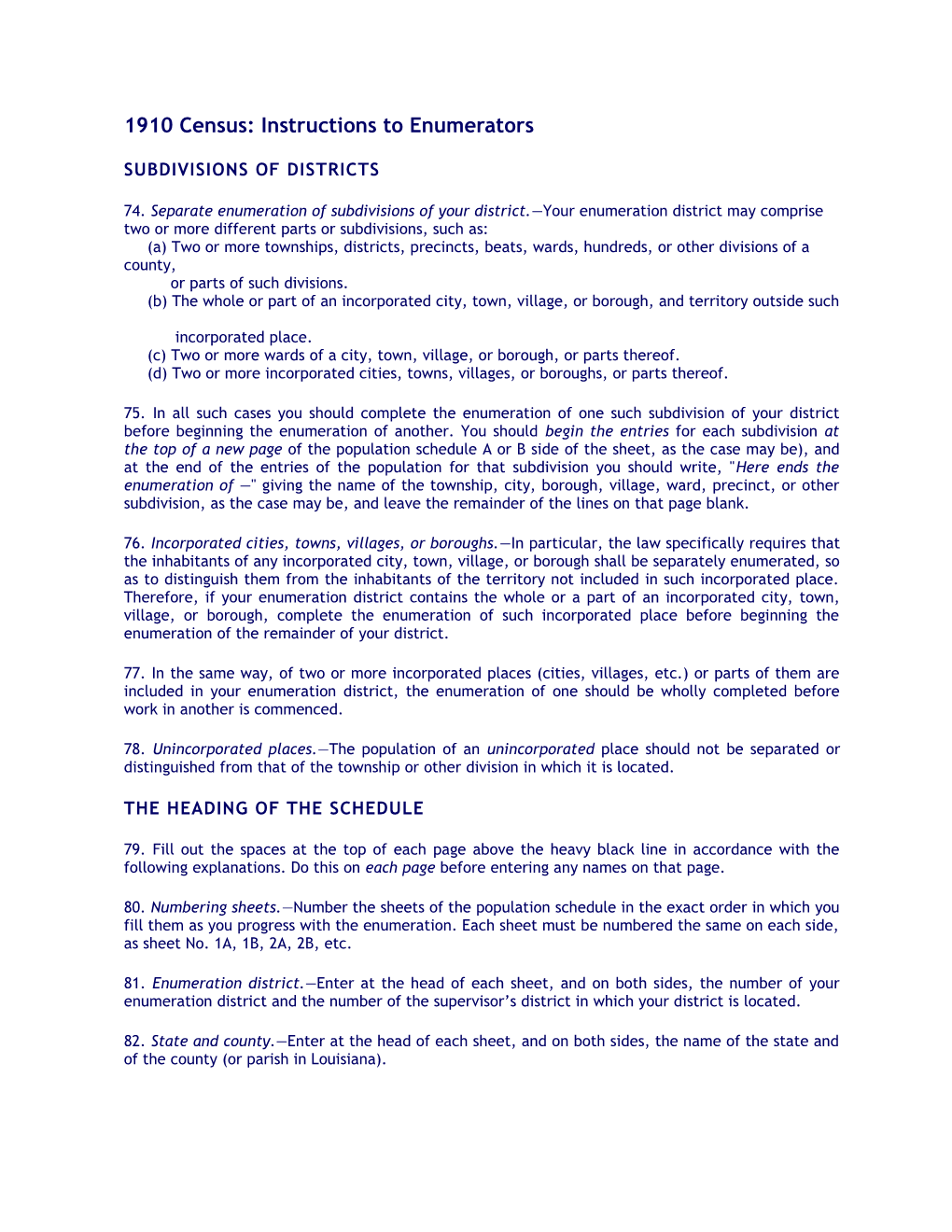 1910 Census: Instructions to Enumerators