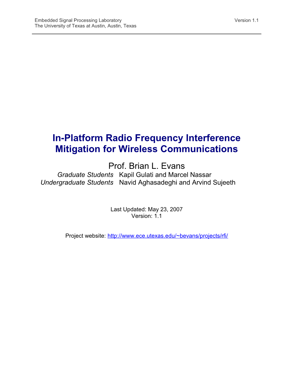 In-Platform Radio Frequency Interference Mitigation for Wireless Communications