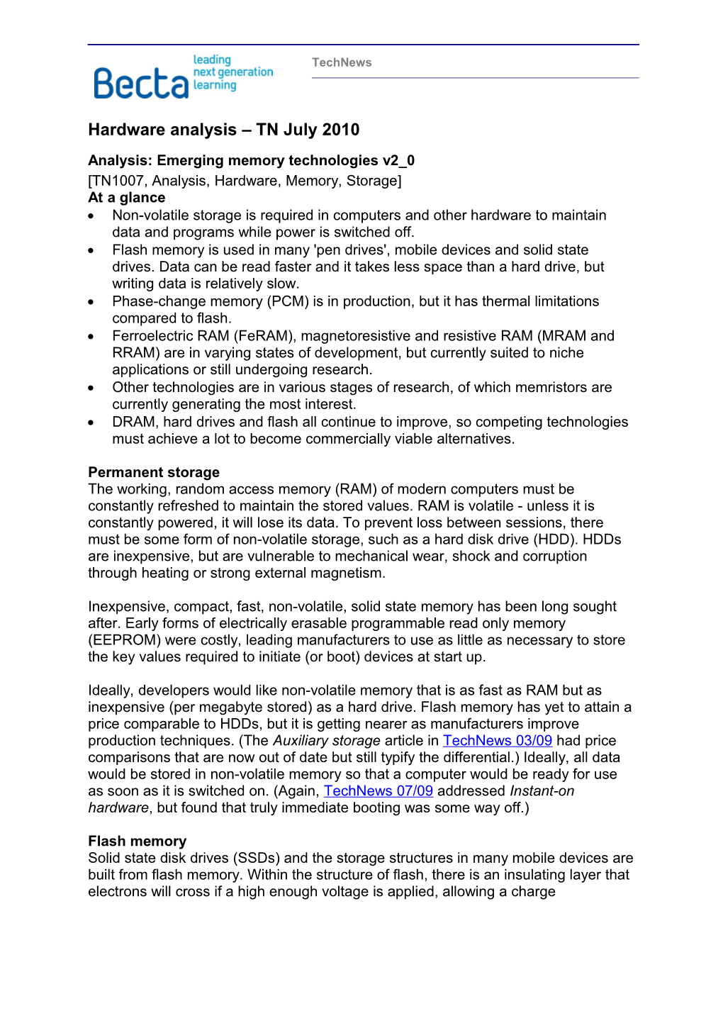 HW Analysis: Emerging Memory Technologies V2 0