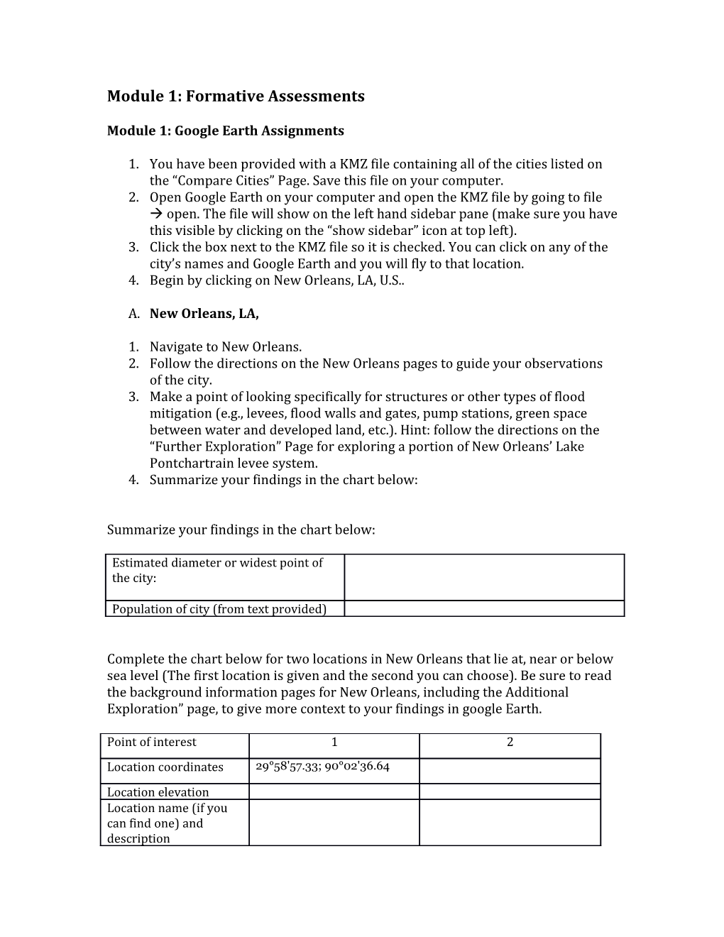 Module 1: Formative Assessments