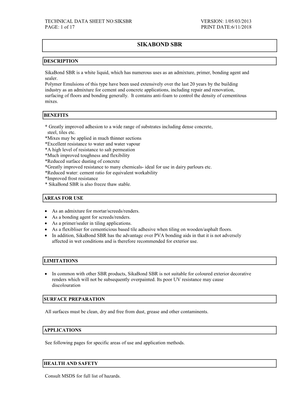 Technical Data Sheet No:Siksbr Version: 1/05/03/2013