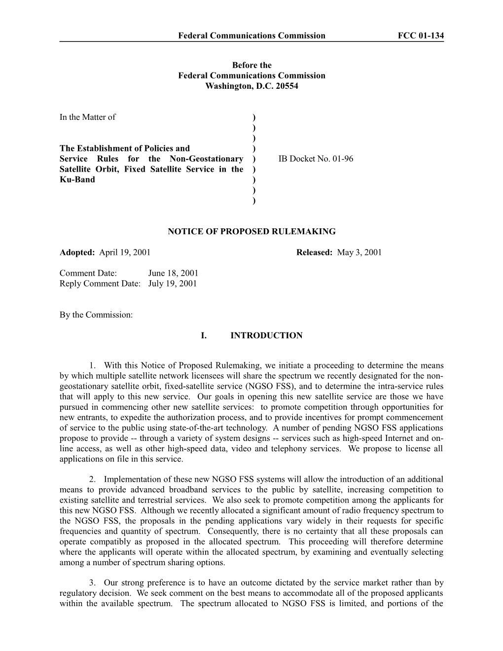 Federal Communications Commissionfcc 01-134