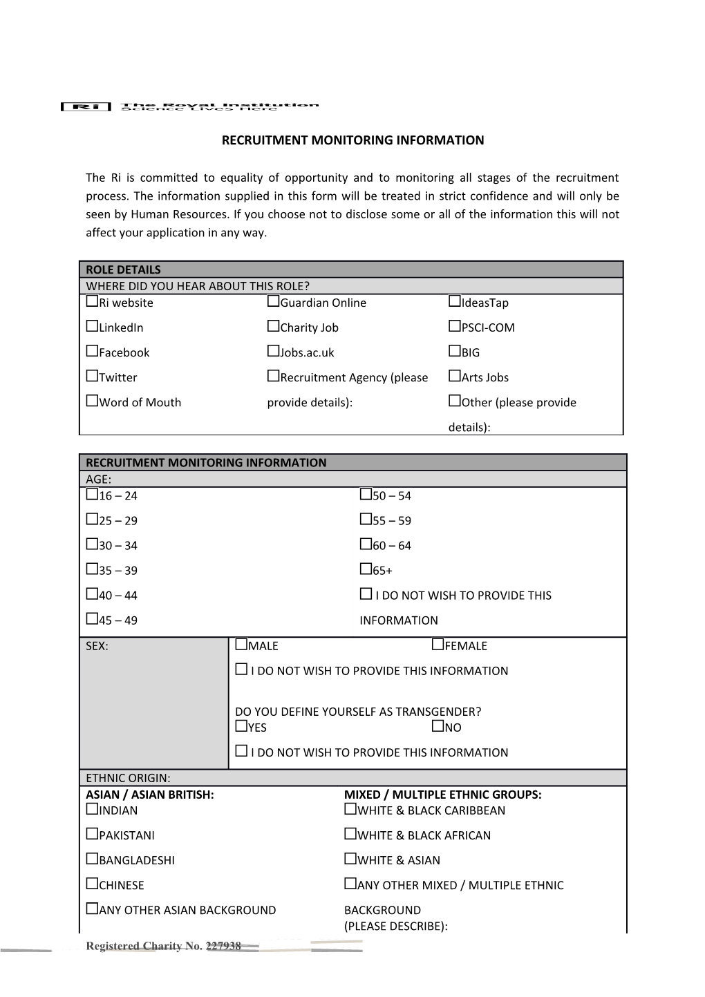 Recruitment Monitoring Information