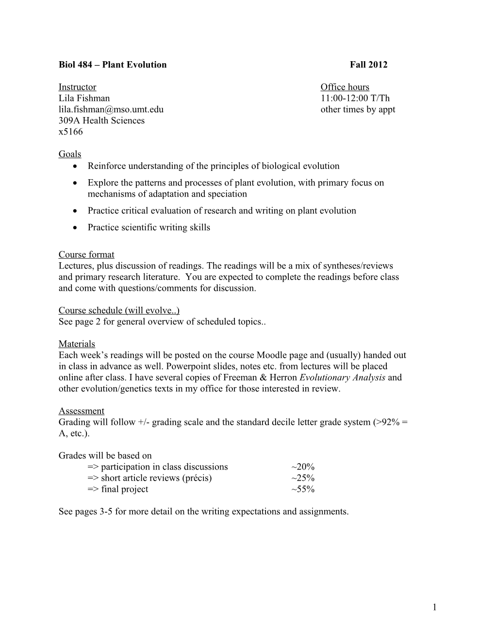 Biol 495 Advanced Topics in Evolution: Plants