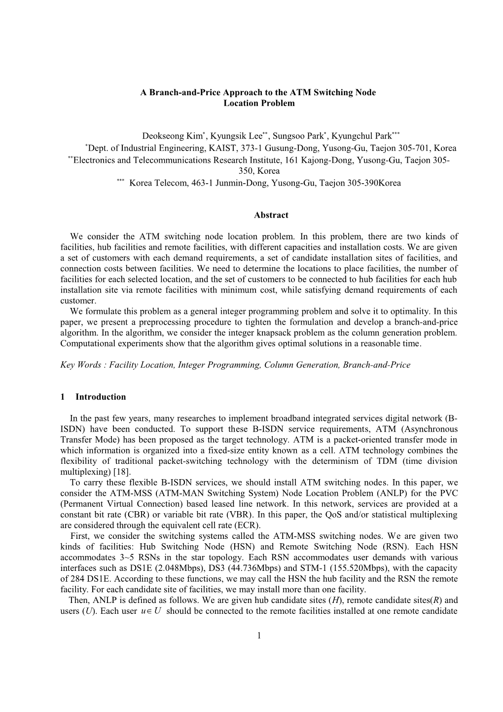 A Branch-And-Price Approach to the ATM Switching Node