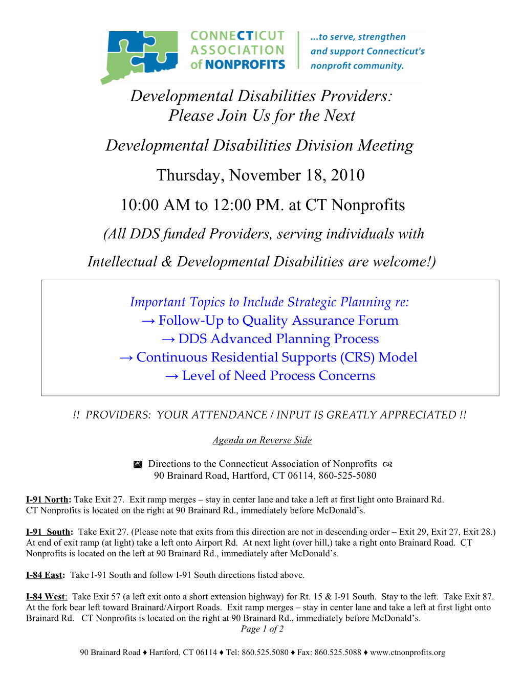 Developmental Disabilities Division Meeting
