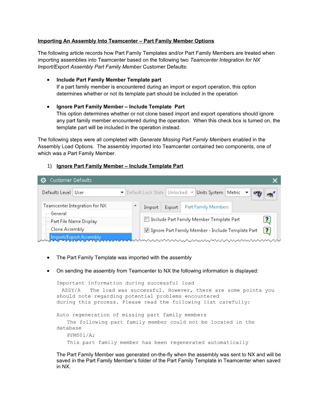 Importing an Assembly Into Teamcenter Part Family Member Options