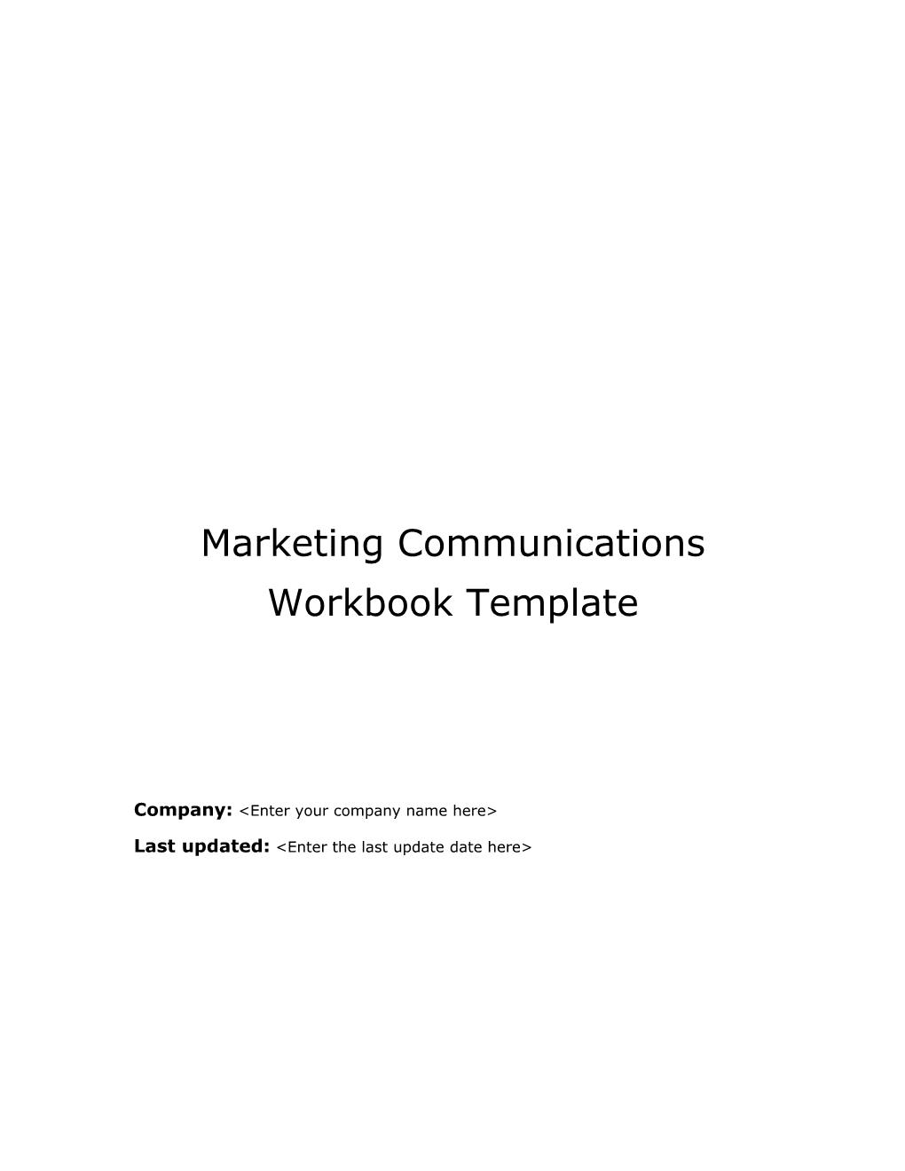 Marketing Communications Workbook Template