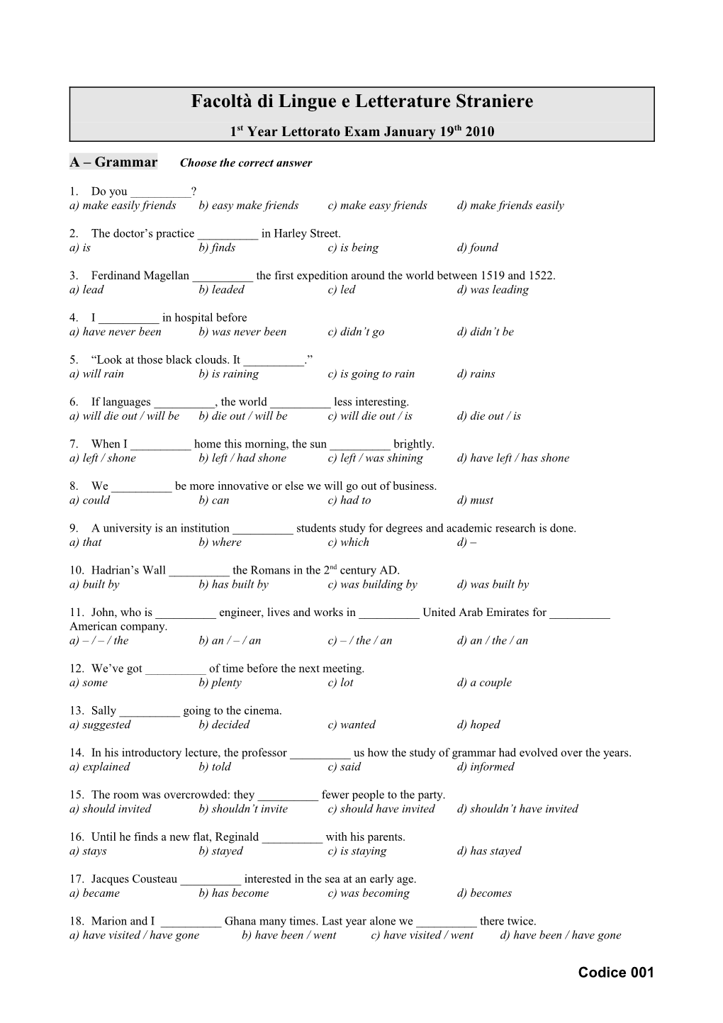 Facoltà Di Lingue E Letterature Straniere s1