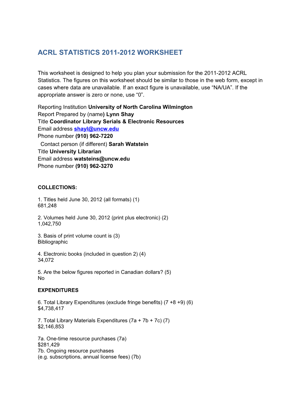 Acrl Statistics 2011-2012 Worksheet
